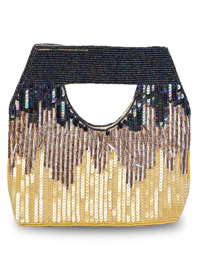 MARKQUES Yellow Sequence Mix Embellished Hand Held Purse For Women - Image 1